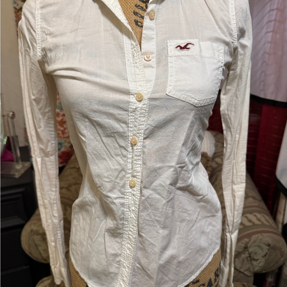 Hollister White Button-Down Shirt with Logo